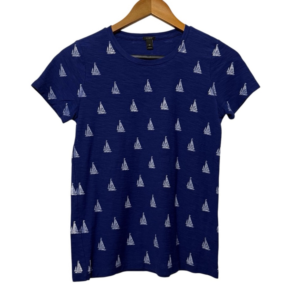 J.Crew Collector Tee Blue Sailboats Print Women’s Size XS Sailor Nautical Beachy